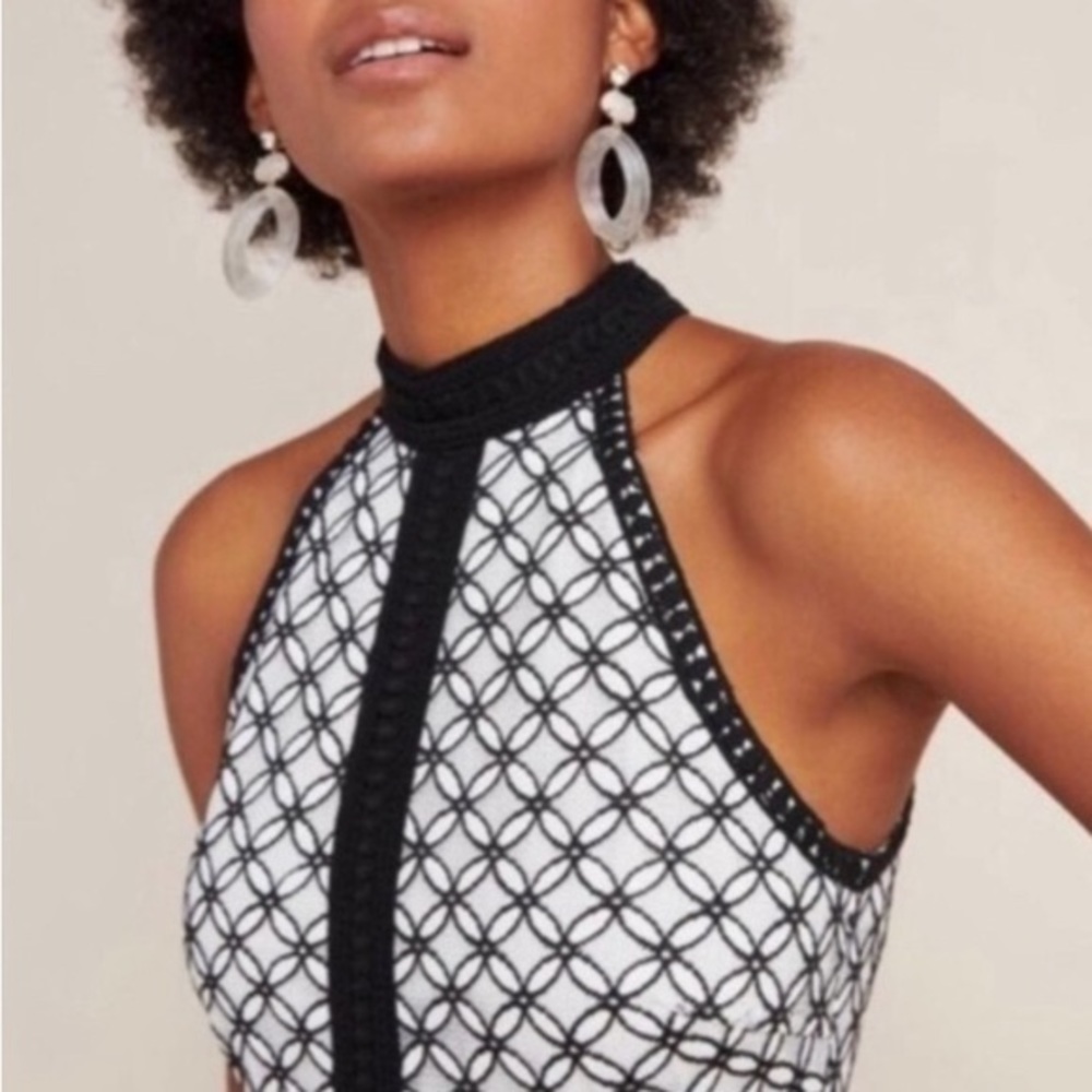 Anthropologie Eri + Ali NWT Black and White High Neck Ninetta Lace Dress - Picture 2 of 6